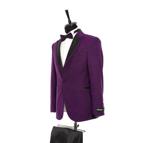 Derman Purple Pointed Collar Silvery Classic 2 Piece Tuxedo - Picture 2 of 4